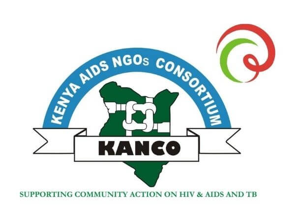 Logo of KANCO (Kenya AIDS NGOs Consortium). Images include the map of Kenya overlayed with interlocking arms and hands